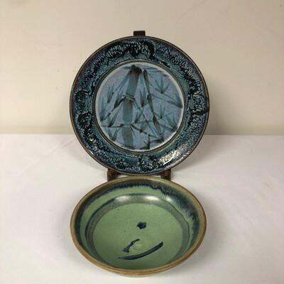 Signed Blue & Green Pottery w Asian Flair (BO-KM)