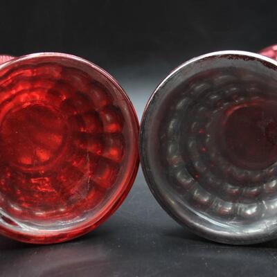 Pair of Red Mercury Glass Pillar Style Candle Holders