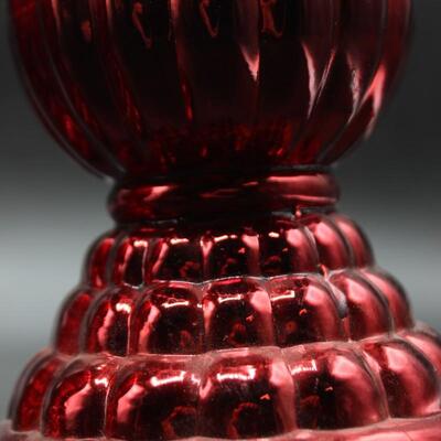 Pair of Red Mercury Glass Pillar Style Candle Holders