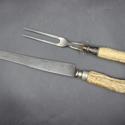 Vintage Antler Handle Carving Set Meat Fork Knife