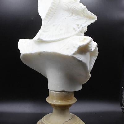 Antique Marble Stone Alabaster Bust Woman in Bonnet Statue