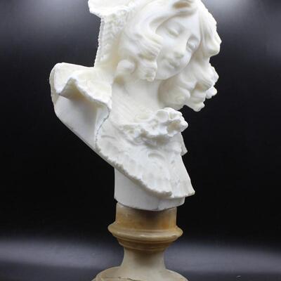 Antique Marble Stone Alabaster Bust Woman in Bonnet Statue