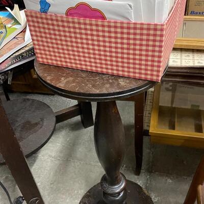Pedestal with box of craft items