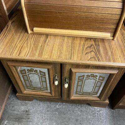 End table with roll top bread chest