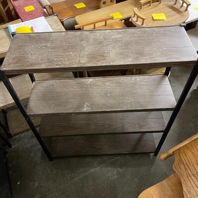 Brown and black metal shelving