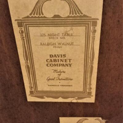 Lot #58  Vintage Night Stand - Davis Cabinet Company - solid Walnut