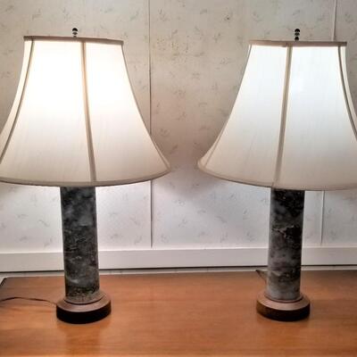Lot #64  Great Pair of Mid-Century Lamps with Marble Column bases