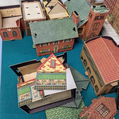 1930-1940 Built Rite Toy Village Set Vintage Cardboard City (as-is)
