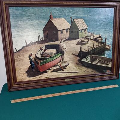 Vintage Framed Wall Art "Fishermans Cove" by Alfred Owles