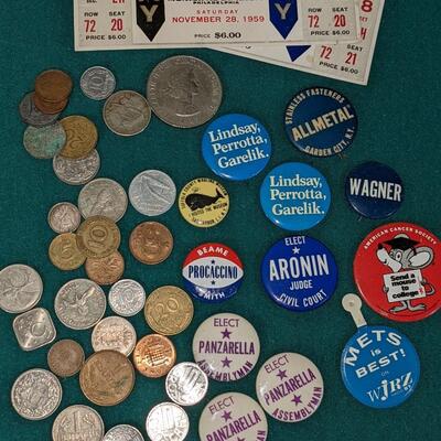 Coins, Buttons, Army-Navy Ticket Stub Lot