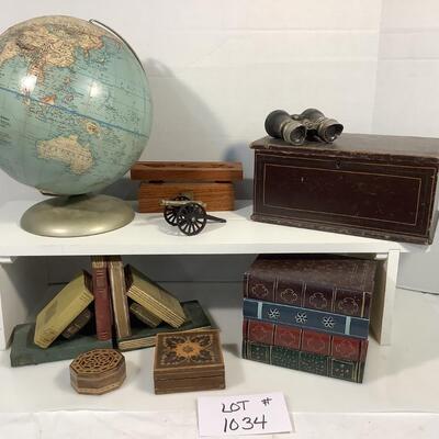 A - 1034 Globe / Faux Book Box & Bookends / Binoculars