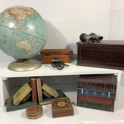 A - 1034 Globe / Faux Book Box & Bookends / Binoculars