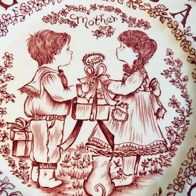 Staffordshire Red Transferware Plate MOTHER