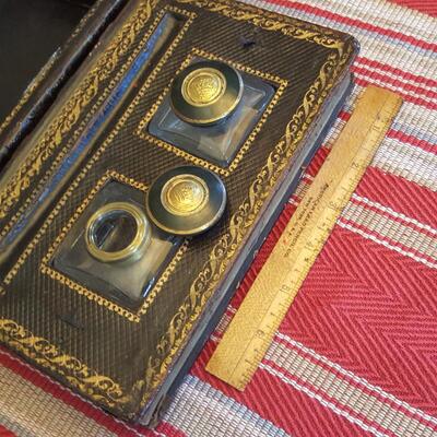 Antique Leather Inkwell Set