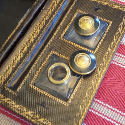 Antique Leather Inkwell Set