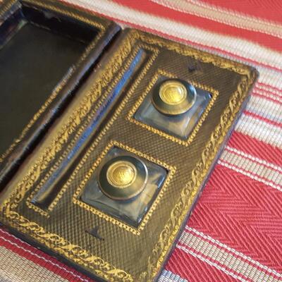 Antique Leather Inkwell Set