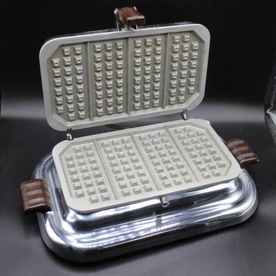 Vintage 1940s Stainless-Steel Chrome GE Waffle Maker Iron *Missing Cord