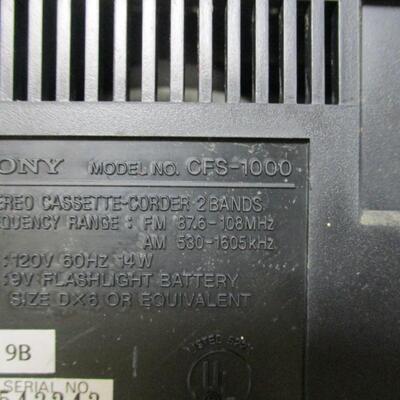 Vintage Sony Model CFS-1000 Stereo AM/FM Cassette Recorder Boom Box