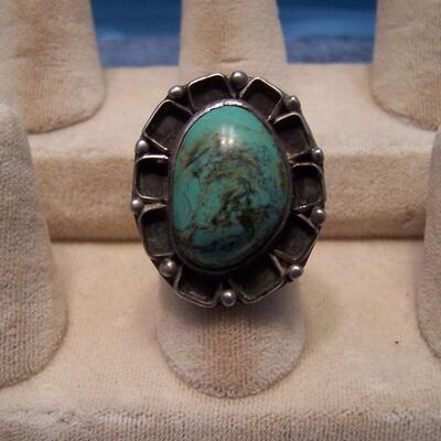 LOT 3 LOVELY NATIVE AMERICAN SILVER TURQUOISE RING