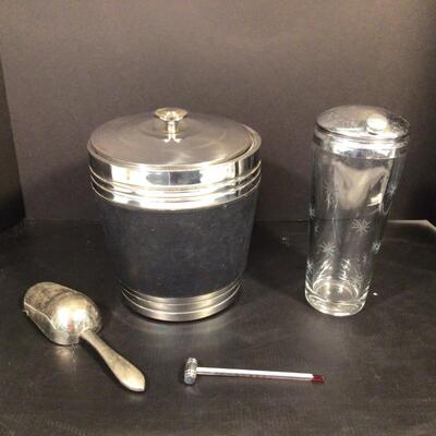 A243 Clear Glass Etched Shaker , Ice Bucket Bar Lot