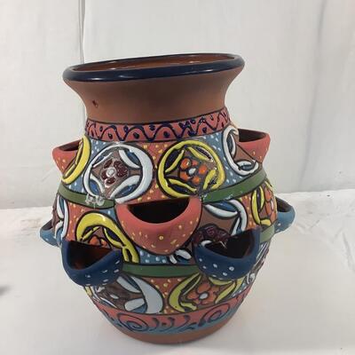 A171 Handpainted Terra Cotta Pot on Stand