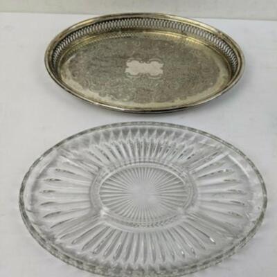 Kent Silversmiths Oval Vented Silverplate Serving Tray Platter with Glass Insert