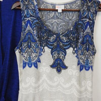 2 pc LuLaRoe, XL Fit & Flare Sleeveless Dress & Blue Long Sleeve Cardigan Med