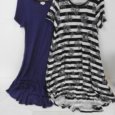 2 LuLaRoe Carly Dresses sz Small. High/Low Hemline, Chest Pocket, Short Sleeves