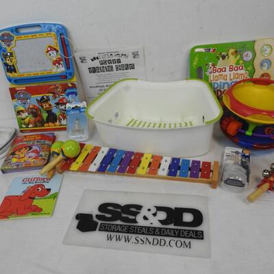 Kid Toy Lot: Music Instruments, Paw Patrol Drawing Book/Pad, Books