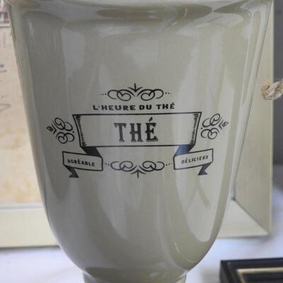 8 pc Home Decor: Silver Lamp, Framed Artwork, Twine Basket, Ceramic Container