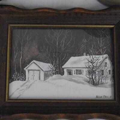 8 pc Home Decor: Silver Lamp, Framed Artwork, Twine Basket, Ceramic Container