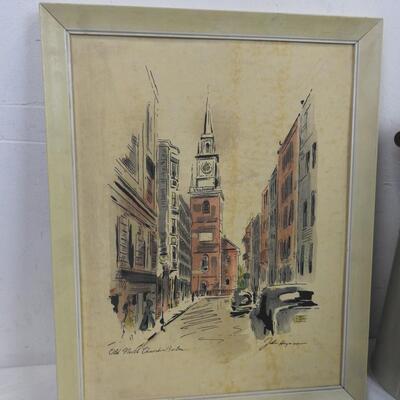 8 pc Home Decor: Silver Lamp, Framed Artwork, Twine Basket, Ceramic Container