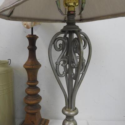 8 pc Home Decor: Silver Lamp, Framed Artwork, Twine Basket, Ceramic Container