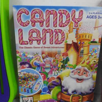 9 pc Puzzle and Games, Candy Land, Round Table Puzzle, Spot It, Magna Doodle