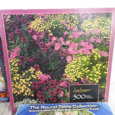 9 pc Puzzle and Games, Candy Land, Round Table Puzzle, Spot It, Magna Doodle