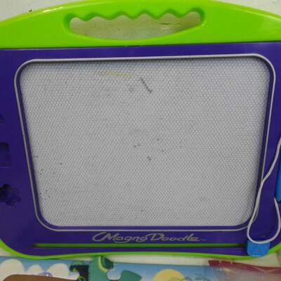 9 pc Puzzle and Games, Candy Land, Round Table Puzzle, Spot It, Magna Doodle