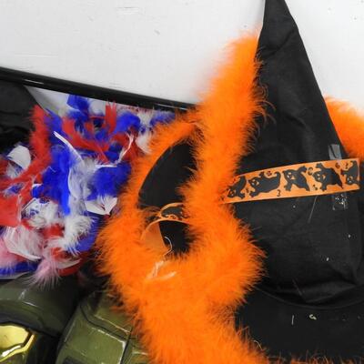 14 pc Costumes, master Chief, Scythe, Witches Hat, Blue Dress