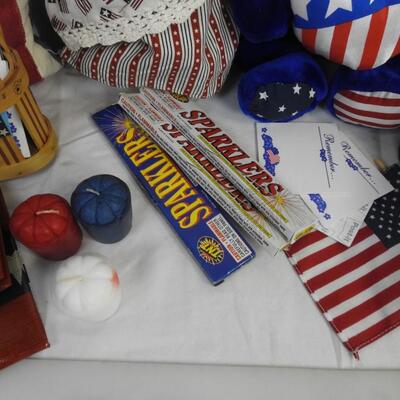 16+ Patriotic Decor: Bear, Wreaths, Sparklers, Baskets, Doll, Flag Pillow