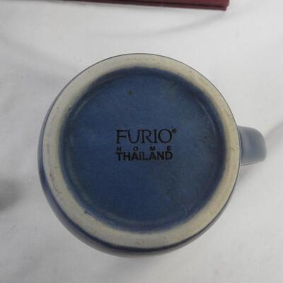 16 pc Holiday, Heart Platter, Tin, Furio Blue Mugs, Snowman Plate