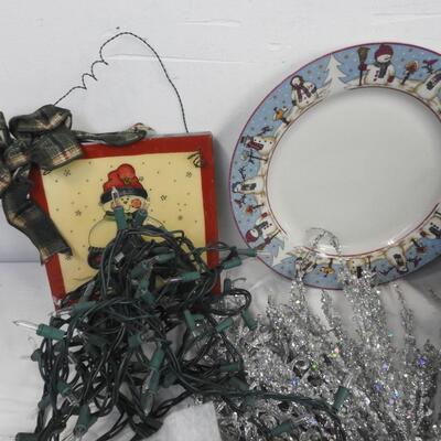 16 pc Holiday, Heart Platter, Tin, Furio Blue Mugs, Snowman Plate