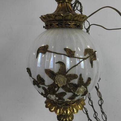 Hanging Gold and White Light Fixture, Works, Vintage?