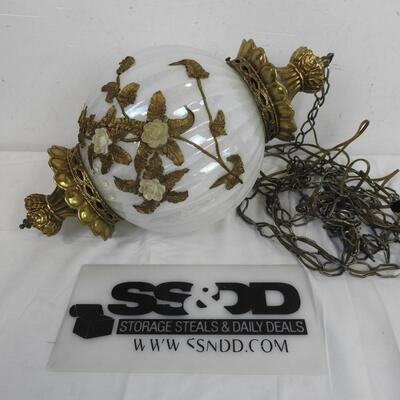 Hanging Gold and White Light Fixture, Works, Vintage?