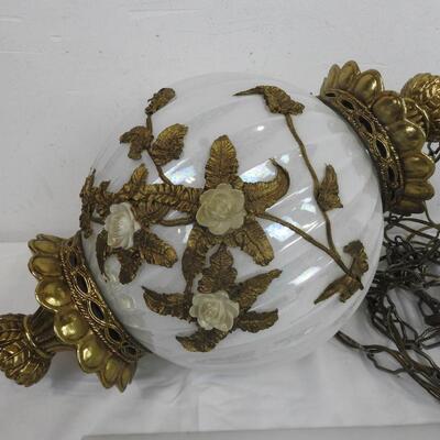 Hanging Gold and White Light Fixture, Works, Vintage?