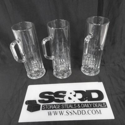 3 Very Tall Glasses, 9" Tall Glass Beer Steins