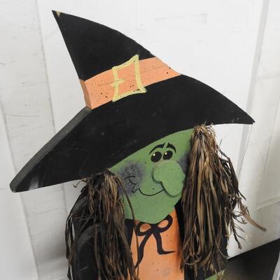 2 pc Halloween Decor: Witch and Ghost Wooden Figures