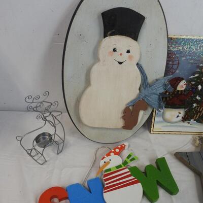 9pc Christmas Holiday Decor, Snowmen, Wooden Wall Decor