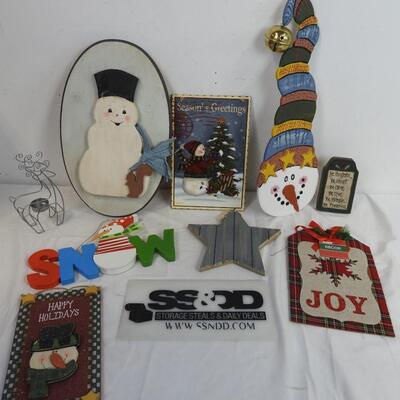 9pc Christmas Holiday Decor, Snowmen, Wooden Wall Decor