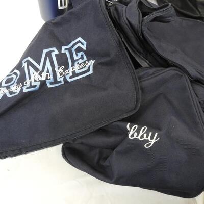 7 pc Sports Lot: 2 Duffle Bags "Abby" 4 Water Bottles, Yaktrax Shoe traction