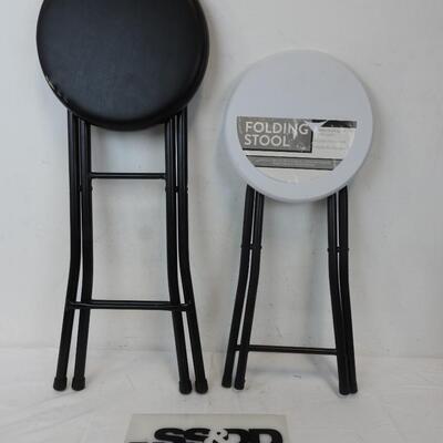 2 Folding Stools: White 18" tall & Black 23"