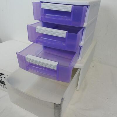 2 pc / 4 Drawers Plastic Organizing Drawers, White/Purple